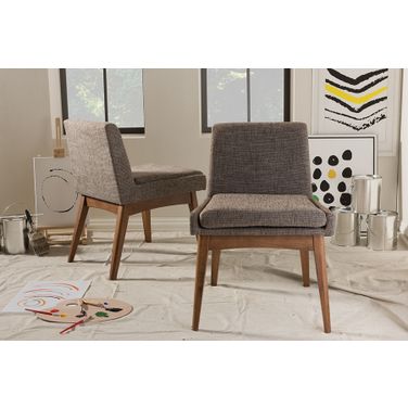 Baxton Studio Nexus Mid-Century Modern Walnut Wood Finishing And Gravel Fabric Upholstered Dining Side Chair (Set Of 2)