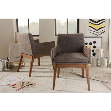 Baxton Studio Nexus Mid-Century Modern Walnut Wood Finishing And Gravel Fabric Upholstered Arm Chair (Set Of 2)