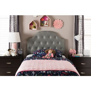 Baxton Studio Morris Modern And Contemporary Grey Fabric Upholstered Button-Tufted Scalloped Twin Size Headboard