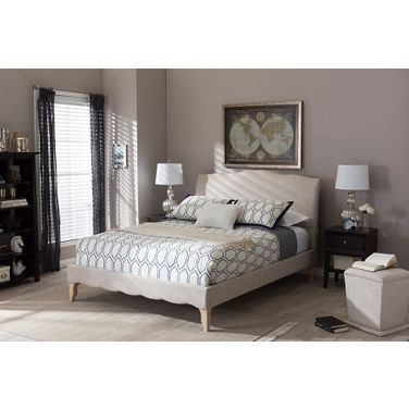 Baxton Studio Fannie French Classic Modern Style Beige Linen Fabric Full Size Platform Bed