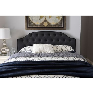 Baxton Studio Windsor Modern And Contemporary Dark Grey Fabric Upholstered Scalloped Buttoned Queen Size Headboard