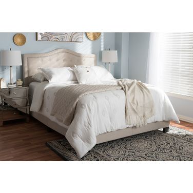 Baxton Studio Emerson Modern And Contemporary Light Beige Fabric Upholstered Queen Size Bed