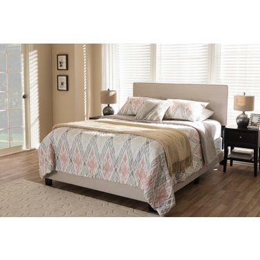 Baxton Studio Hampton Modern And Contemporary Light Beige Fabric Upholstered Queen Size Bed