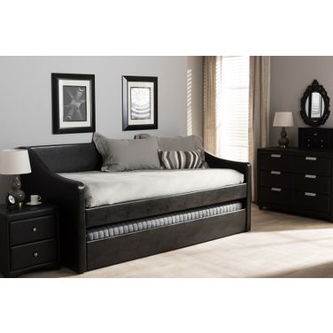Baxton Studio Barnstorm Modern And Contemporary Black Faux Leather Upholstered Daybed With Guest Trundle Bed