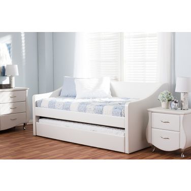 Baxton Studio Barnstorm Modern And Contemporary White Faux Leather Upholstered Daybed With Guest Trundle Bed