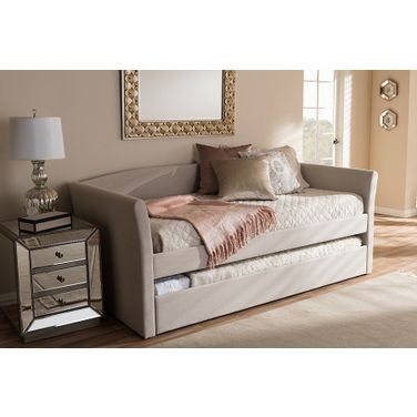 Baxton Studio Camino Modern And Contemporary Beige Fabric Upholstered Daybed With Guest Trundle Bed