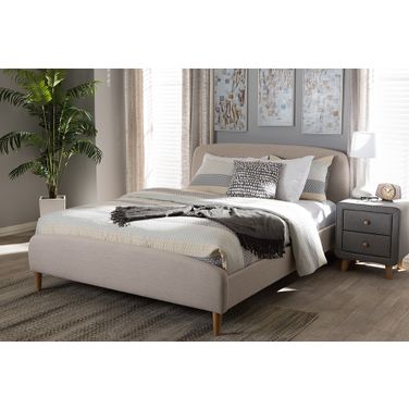 Baxton Studio Mia Mid-Century Light Beige Fabric Upholstered King Size Platform Bed