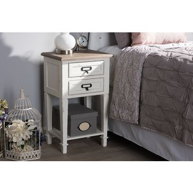 Baxton Studio Dauphine Provincial Style Weathered Oak And White Wash Distressed Finish Wood Nightstand CHR20VM