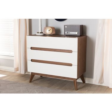 Baxton Studio Calypso Mid-Century Modern White And Walnut Wood 3-Drawer Storage Chest