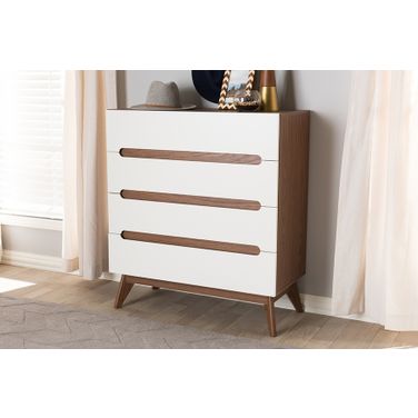 Baxton Studio Calypso Mid-Century Modern White And Walnut Wood 4-Drawer Storage Chest