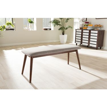 Baxton Studio Flora Mid-Century Modern Light Grey Fabric And Oak Medium Brown Finishing Wood Dining Bench