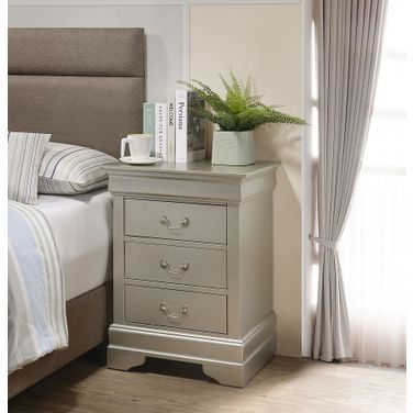 Louis Phillipe 3 Drawer Nightstand (Silver Champagne)