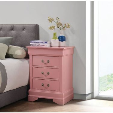 Louis Phillipe 3 Drawer Nightstand (Pink)