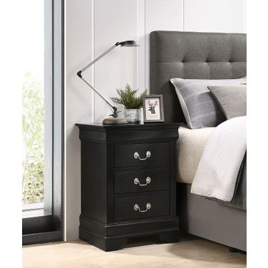 Louis Phillipe 3 Drawer Nightstand (Black)