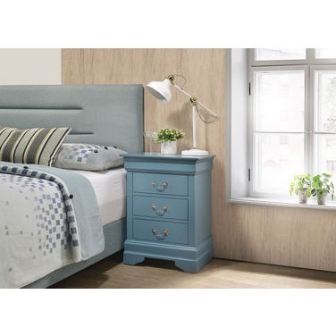 Louis Phillipe 3 Drawer Nightstand (Blue)