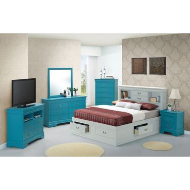 G3180 Bedroom Set w/ White Bookcase Storage Bed