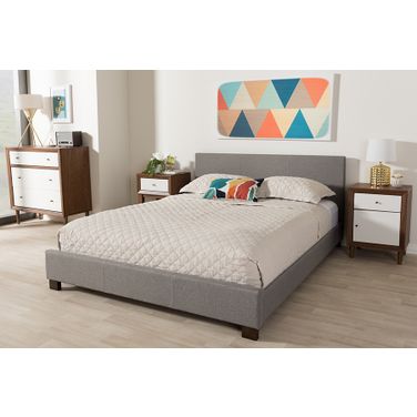 Baxton Studio Elizabeth Modern And Contemporary Grey Fabric Upholstered Panel-Stitched Queen Size Platform Bed