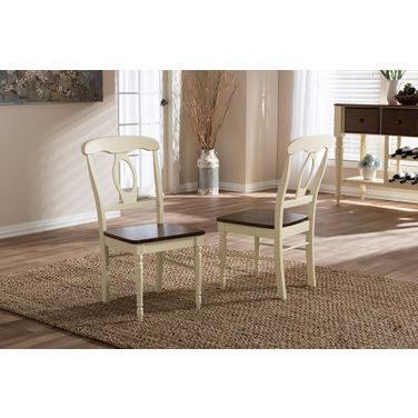 Napoleon French Country Cottage Buttermilk And Cherry Brown Finishing Wood Dining Chair Set of 2