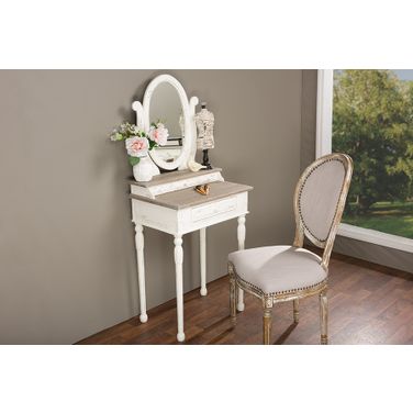 Baxton Studio Anjou Traditional French Accent Dressing Table With Mirror