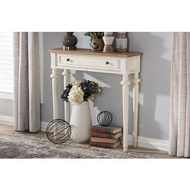 Baxton Studio Marquetterie French Provincial Style Weathered Oak And White Wash Distressed Finish Wood Two-Tone Console Table