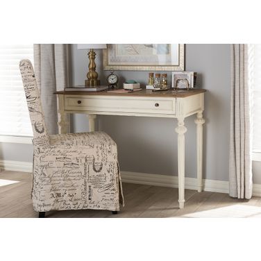 Baxton Studio Marquetterie French Provincial Weathered Oak And Whitewash Writing Desk