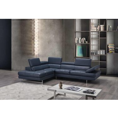 A761 Italian Leather Sectional Blue In Left Hand Facing