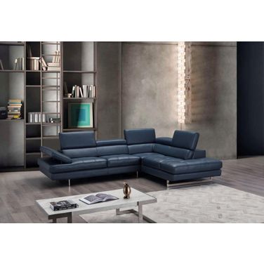 A761 Italian Leather Sectional Blue In Right Hand Facing