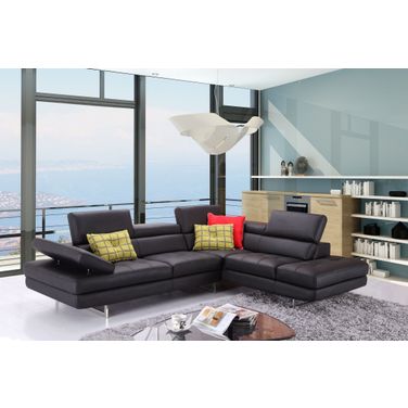 A761 Slate Black Italian Leather RAF Sectional