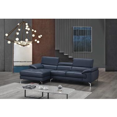 A973B Italian Leather Mini Sectional Left Facing Chaise in Blue