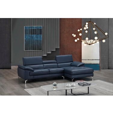 A973B Italian Leather Mini Sectional Right Facing Chaise in Blue