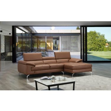 A973B Italian Leather Mini Sectional Right Facing Chaise in Caramel