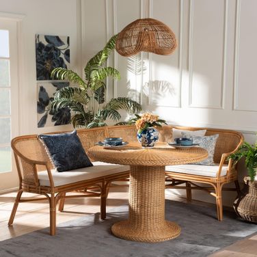 Aara 3-Piece Natural Rattan Dining Nook Set In Honey