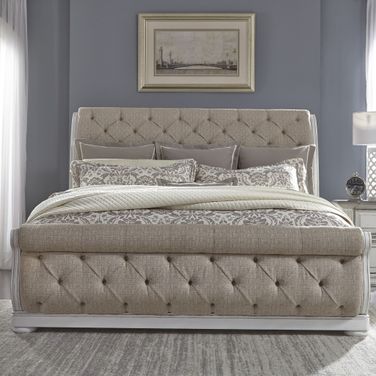 Abbey Park Antique White Queen Upholstered Sleigh Bed