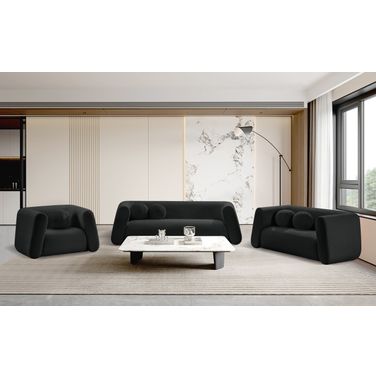 Abbington Boucle Fabric Living Room Set In Black