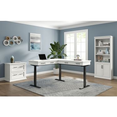 Abby Adjustable Height Electric Sit Stand L Shape Home Office Set In White