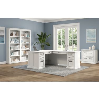 Abby Pedestal L Shape Home Office Set In White