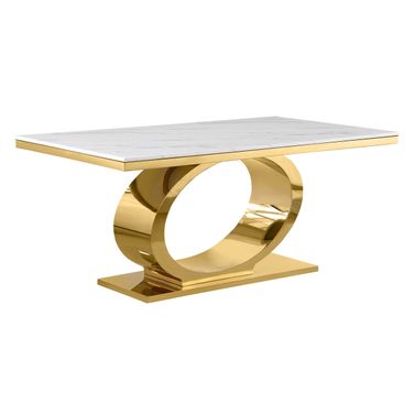 Abidemi 68 x 39 Inch Dining Table In White Marble and Gold Steel