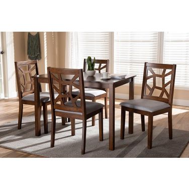 Abilene Mid-Century Walnut Finished And Grey Fabric Upholstered 5-Piece Dining Set