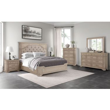 Abington Upholstered Panel Bedroom Set in Linville Oak