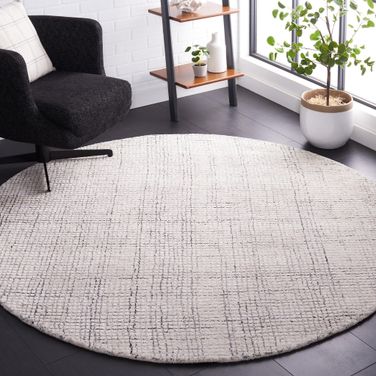 Abstract Hand Tufted Ivory and Grey 6' x 6' Round Rugs