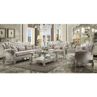 Acme Versailles 2-Piece Living Room Set in Ivory Velvet and Bone White