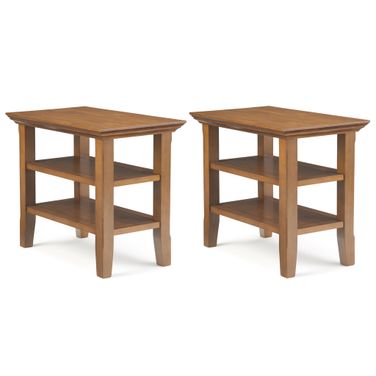 Acadian 14 Inch Solid Wood Narrow Side Table Set of 2 In Light Golden Brown