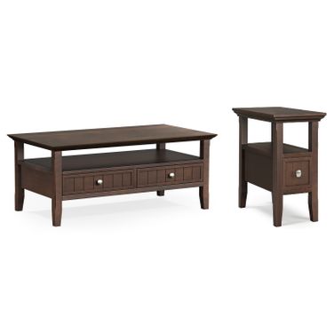 Acadian Solid Wood Occasional Table Set with Drawer In Brunette Brown