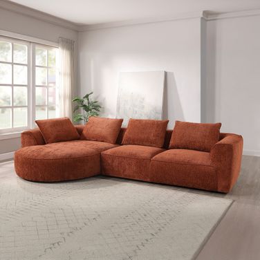 Aceso Sectional Sofa with 4 Pillows In Rust Brown