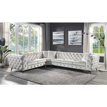 Acme Atronia Sectional Sofa With 4 Pillows In Beige Fabric