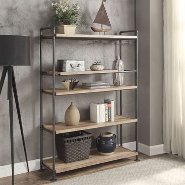 Acme Brantley Bookshelf With 5 Shelves In Oak and Sandy Black Finish