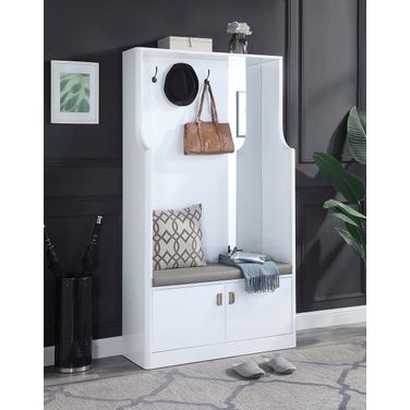 Buck II Hall Tree In White High Gloss Finish