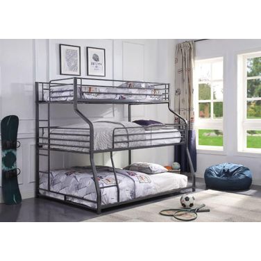 Acme Caius Ii Triple Twin Over Full Over Queen Bunk Bed In Gunmetal