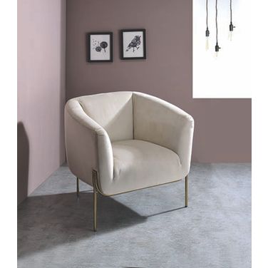 Acme Carlson Accent Chair In Beige Velvet and Chrome
