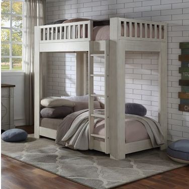 Acme Cedro Twin Over Twin Bunk Bed In Weathered White Finish